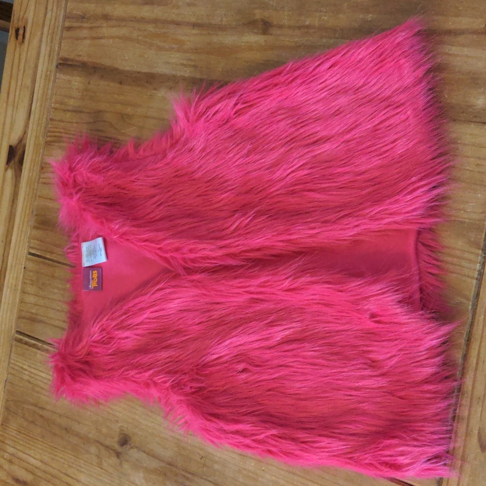 Kids DreamWorks Hot Pink Faux Fur Trolls Open Vest, Large
